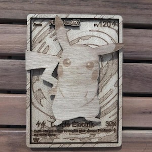 Carte Pokémon Pikachu EX Gold, gravure en bois 12,5x9 cm ou 38x27,5 cm (TCGP)