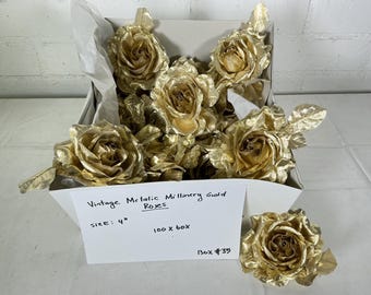 Vintage Metallic Gold Rosenblüten – bezaubernde Stoffblumen für Couture & Dekor 10 cm (Box #35)