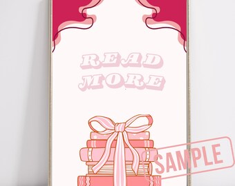 Lámina con estampado de pila de libros rosas / Póster con estética de lazo (Descarga digital)