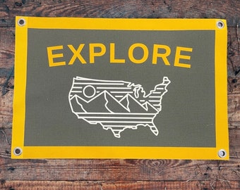 Explore America canvas camp flag