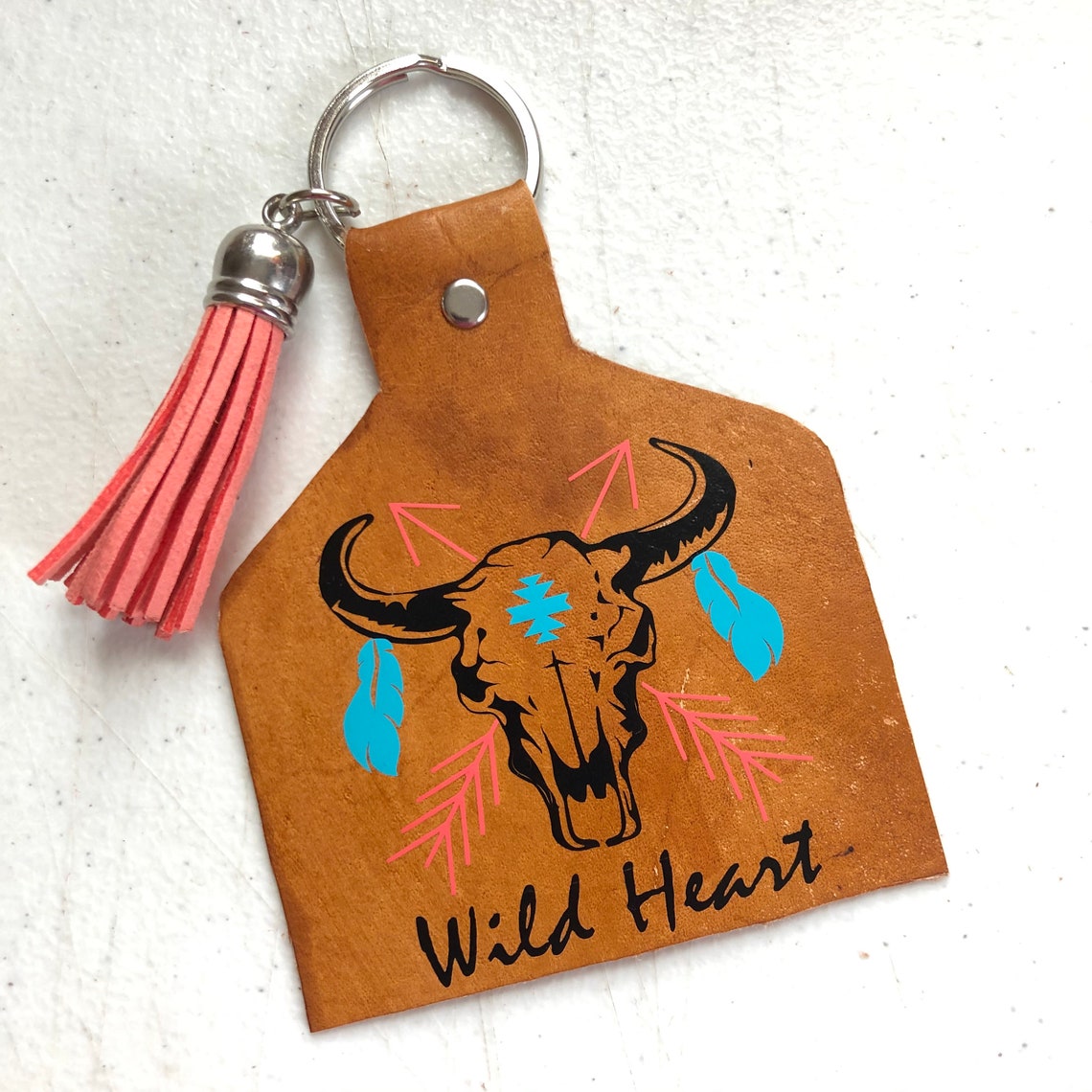 Leather Ear Tag Keychain Etsy