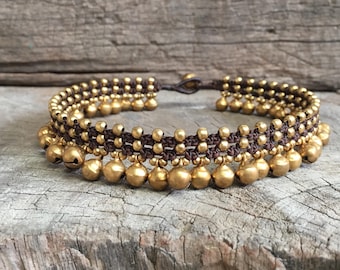 Collana girocollo con campanella in ottone, collana da sposa da donna, collana hippie, campanelle da 8 mm