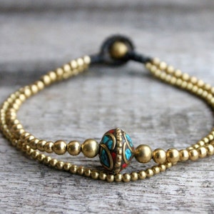 Double Brass Chains Nepal Tibetan Stone Bracelet/ Anklet