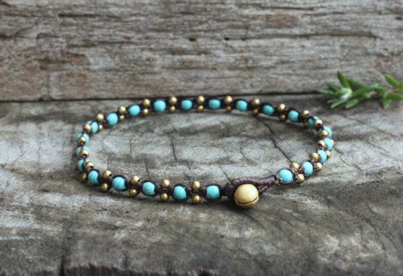 Turquoise Brass Cute Anklet Turquoise Bracelet Simple Anklet Etsy