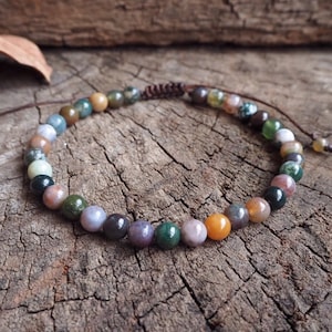 6mm Gemstone Beaded Adjustable Unisex Anklet, Beaded Anklet, Mens Anklet, Women Anklet, Turquoise- Tiger eye- Fancy Jasper