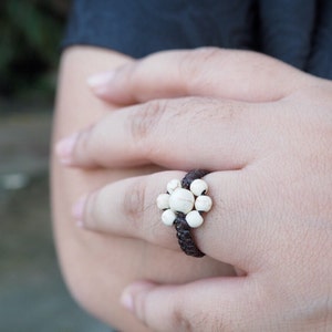 White Turquoise Wax Cord Woven Ring