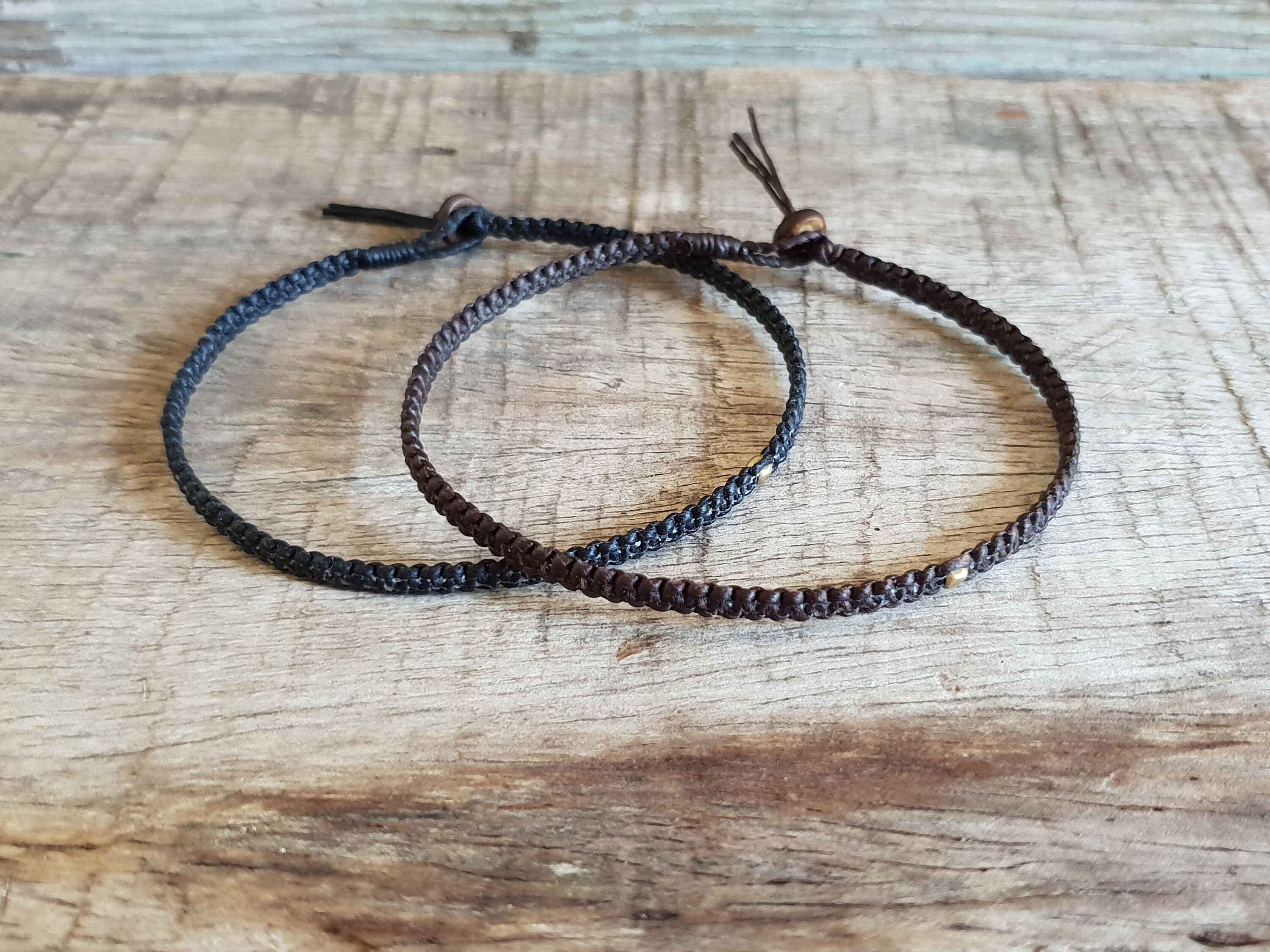 Set of 2 Waxed Cord Couple Unisex Anklet, Lover Bracelets