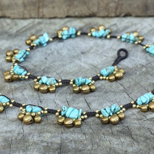 Turquoise Stone Brass Bells Women Necklace image 4
