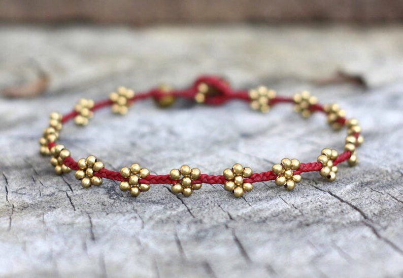 Flower Braided Brass Beaded Women Anklet or Bracelet, For Girls, Kids Anklet image 3