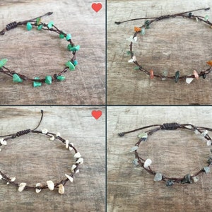 Simple Chips Stone Hand Knotted Adjustable Anklet, Beach Anklet, For Her, Hippie Anklet image 2