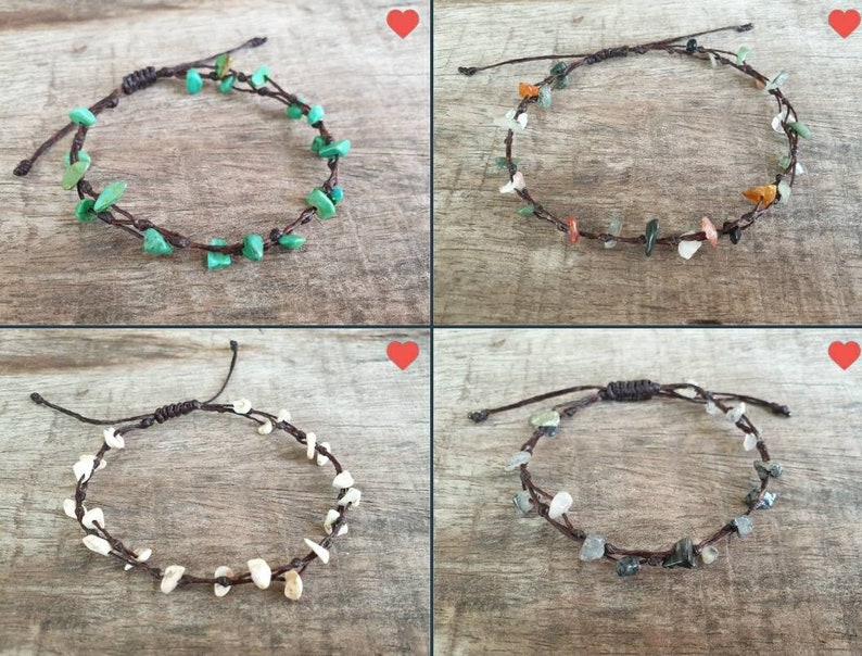 Simple Chips Stone Hand Knotted Adjustable Anklet, Beach Anklet, For Her, Hippie Anklet image 2