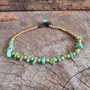 Chip Stone Brass Chain Anklet/ Bracelet, Chic Anklet, Women Chain Anklet, Simple Ankle Bracelet