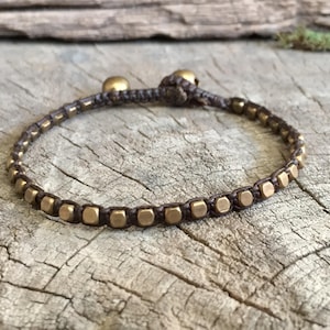 Simple Square Brass Beaded Bracelet/Anklet, Mens Bracelet, For Her, Brass Anklet