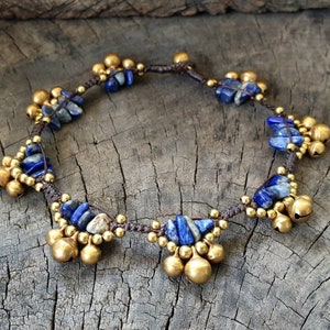 Hippie Chip Stone Brass Bells Anklet, Stone Women Bracelet, For Her, Brass Bell Anklet, Wedding Anklet