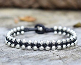 Silver Plated Brass Beaded Unisex Bracelet, Men Bracelet, Simple Anklet, For Him