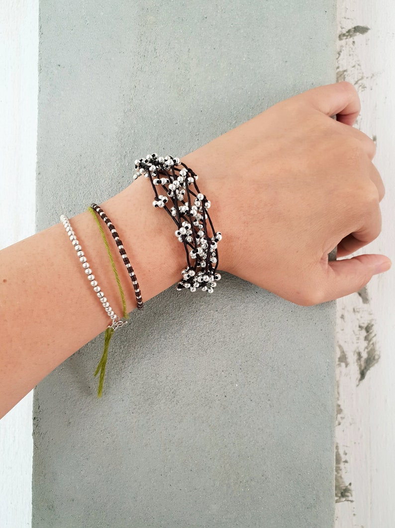 Multi Strand Silver Beaded Hippie Bracelet Hippie Women Etsy