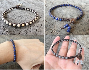Single Lapis Lazuli Beaded Unisex  Bracelet or Anklet, Men Bracelet, Gifts for Her