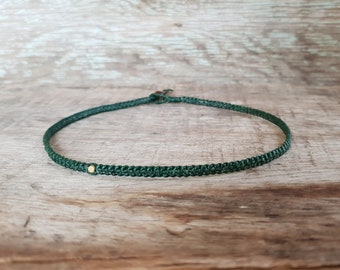 Dark Green Woven Waxed Cord Choker Necklace, Double Wrap Unisex Bracelet, For Him, For Her