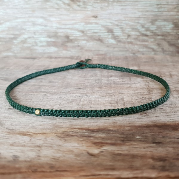 Dark Green Woven Waxed Cord Choker Necklace, Double Wrap Unisex Bracelet, For Him, For Her