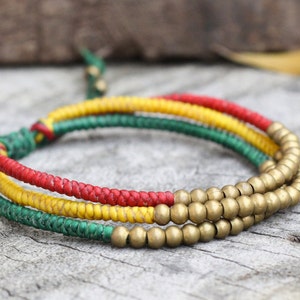 Dreifach Messing Perlen Reggae verstellbares Armband, Reggae Armband, für Frauen, Herren Armband