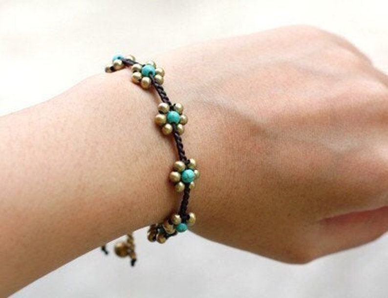 Beaded Flower Braided Brass Anklet Sweet Bracelet Braid Etsy