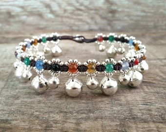 Mix Agate Beads Silver Bells Anklet, Wedding Bracelet, Wedding Women Anklet, Dance Anklet, Gifts for Girl, For Her