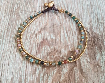 Fancy Jasper Faceted Beaded Double Chains Brass Anklet, For Her, Sweet Bracelet