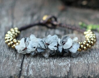 Smokey QuartZ Stone Brass Bracelet
