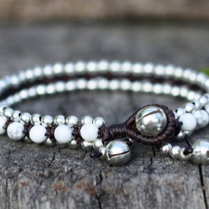 Silver Beaded Hippie Women Bracelet, Beaded Bracelet, For Her