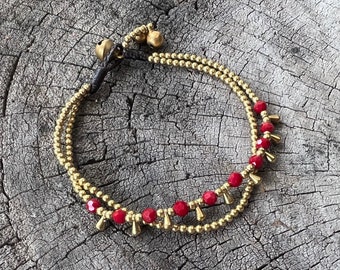 Red Crystal Beaded Water Drop Brass Chain Women Bracelet, Crystal Lovely Anklet