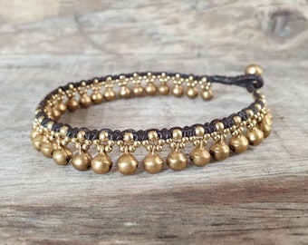 Hippie Brass Bells Women Bracelet or Anklet, For Her, Gifts for Girl, Dance Anklet- 6mm bells