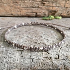 Hippie Silver Mud Brown Adjustable Bracelet/ Anklet, Simple Adjustable Unisex Ankle Bracelet