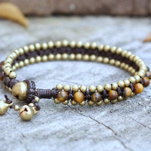 Pulsera unisex hippie con cuentas de latón, pulsera para mujer, para él, para ella