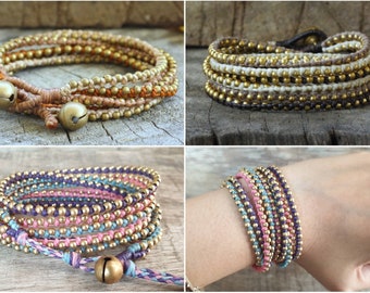 Triple Brass Beaded Wrap Bracelet, Men Bracelet, Women Bracelet, Wrap Bracelet, Beaded Bracelet