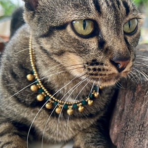 Crystal Beaded Brass Bells Chain Cat Collar, Pet Collar With Bells, Cute Cat Collar image 2