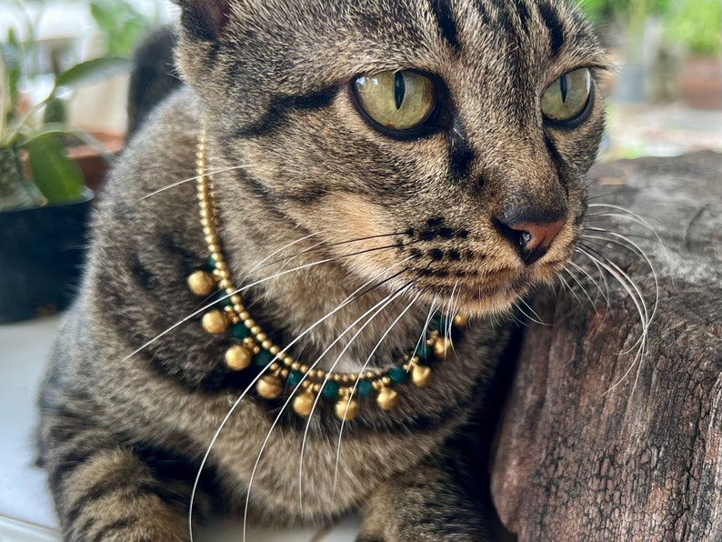 Crystal Beaded Brass Bells Chain Cat Collar, Pet Collar With Bells, Cute Cat Collar image 2