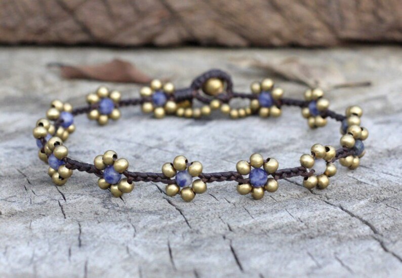 Beaded Flower Braided Brass Anklet Sweet Bracelet Braid Etsy