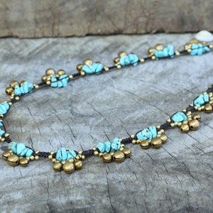 Turquoise Stone Brass Bells Women Necklace image 2