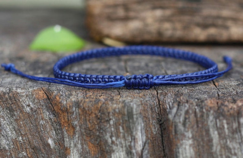 Simple Bracelet Adjustable Dark Blue Waxed Cord Friendship Unisex Bracelet or Anklet