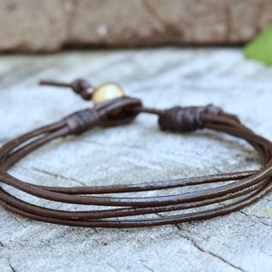 Simple Rocker Leather Unisex Bracelet Or Anklet dark brown