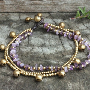 Amethyst Messing Ketten Hippie Fußkettchen, Amethyst Armband, Frauen Fußkettchen, für Mädchen
