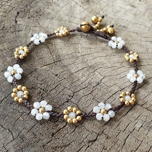Crystal Beaded Brass Braided Flower Anklet, Sweet Anklet, For Her, Women Anklet, Hippie Women Anklet, Cute Bracelet