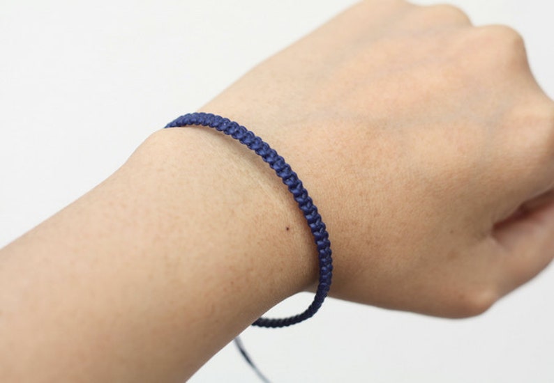 Simple Bracelet Adjustable Dark Blue Waxed Cord Friendship Unisex Bracelet or Anklet