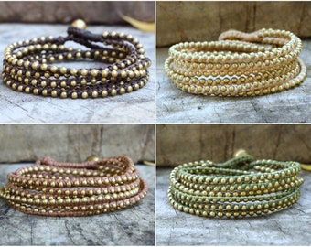 Triple Brass Beaded Wrap Bracelet, Short Necklace, For Her, For Him, Mens Bracelet, Women Bracelet