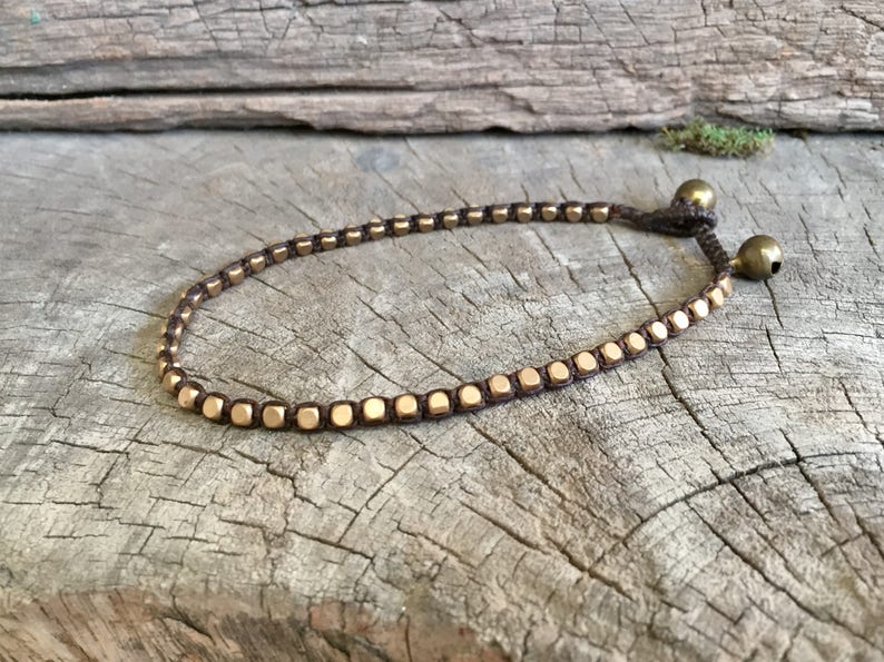 Simple Square Brass Beaded Bracelet/Anklet Mens Bracelet For Etsy