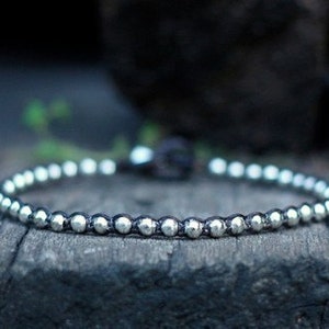 One Line Silver Beaded Unisex Anklet, For Him, Simple Silver Anklet, Mens Anklet, Women Anklet