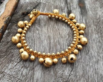 Sun Flower Brass Bell Bracelet, Dance Bracelet, Wedding Bracelet, Hippie Bracelet, Brass Bell Bracelet, For Her