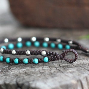 Hippie Double Turquoise Silver Unisex Bracelet , Mens Anklet, Mens Bracelet, For Her image 3