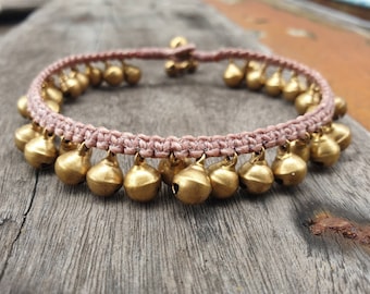 Cavigliera o bracciale con campanellini in ottone da 8 mm, bracciale alla caviglia hippie, bracciale alla caviglia da sposa per donna, bracciale alla caviglia da ballo