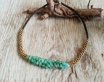 Jade Aventurine Chips Stone Woven Brass Beaded Necklace, Women Necklace, Jade Necklace  For Her
